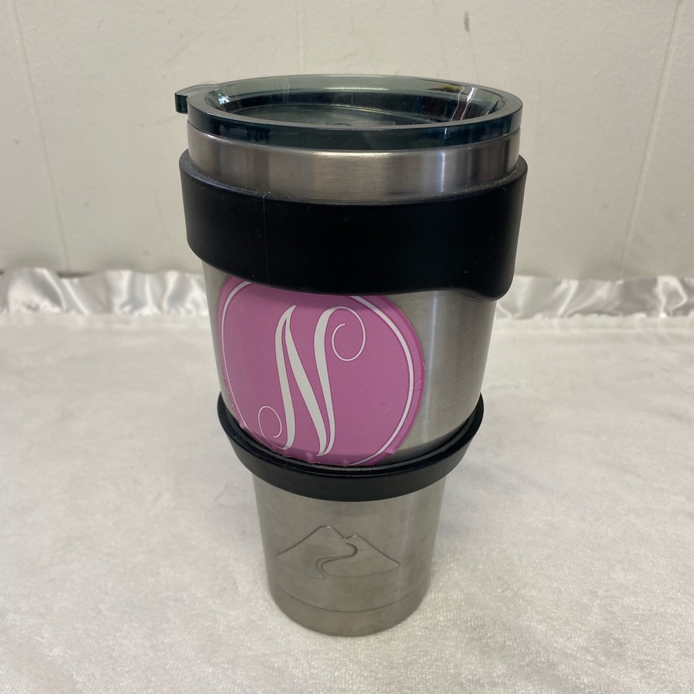 Ozark trail 30 oz stainless steel tumbler with pink “N” initial